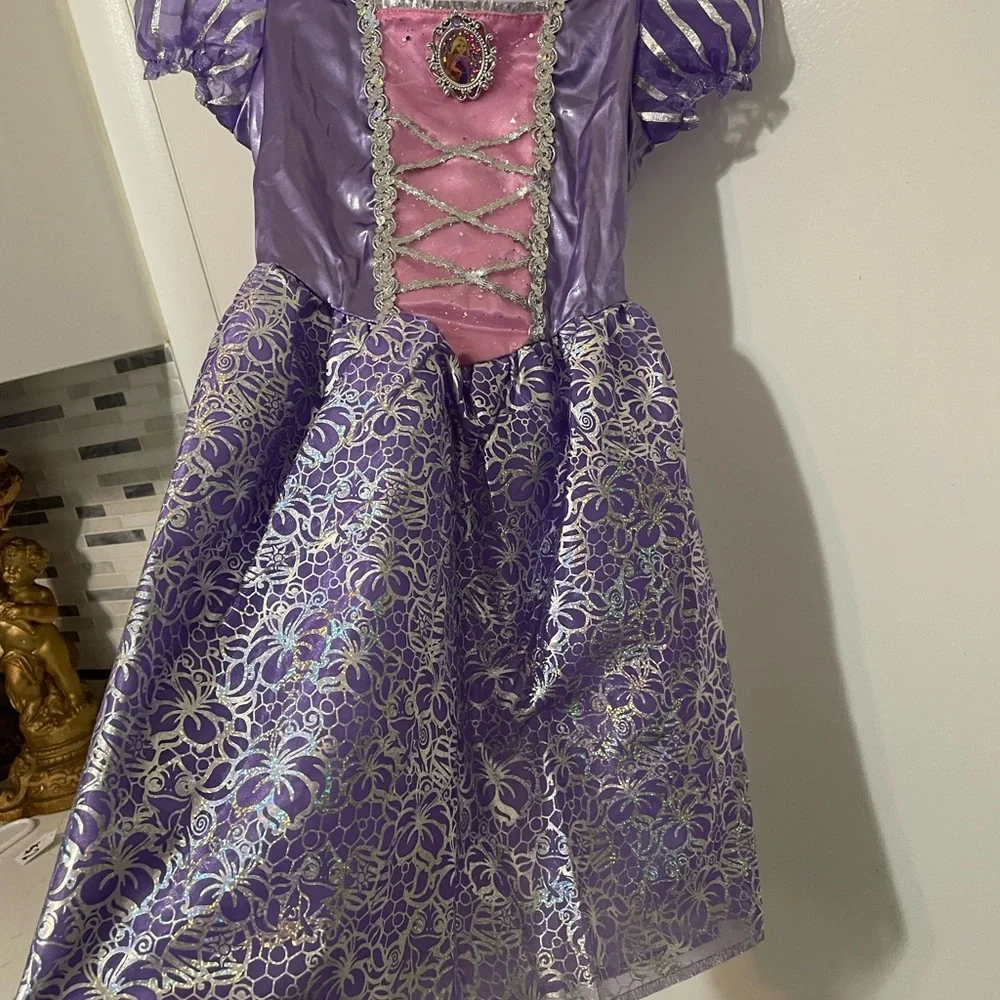 Disney princess Rapunzle purple pink Floral shimmer Costume dress, girls 4-6X